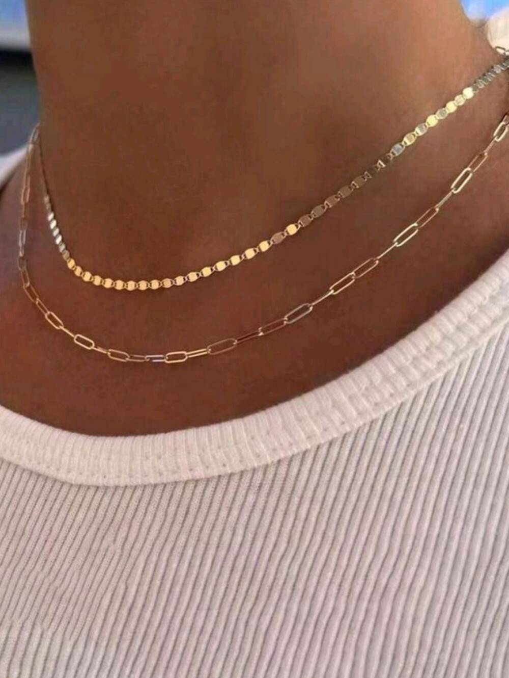 Jordan Dainty Minimalist Layered Paperclip *2* Chains Necklace